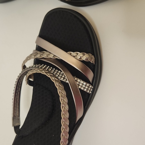 Sketchers Cali Women's Rumblers Gold and Rhinestones Wedge Slip On Sandal Size 9 - Picture 4 of 10